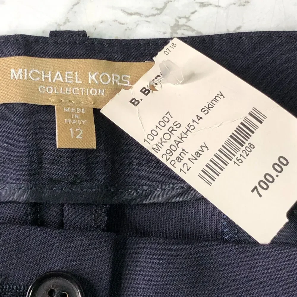 Michael Kors Collection Womens Sz 12 Wool Stretch Skinny Dress Pants Navy NEW